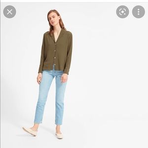 Everlane silk shirt - size 12, olive green